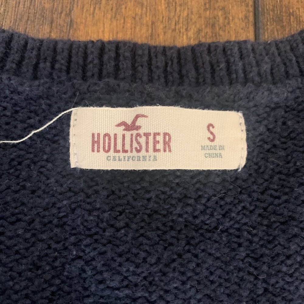 TOP Hollister Navy & Gray Geometric Knit Sweater - S - Super Soft Cozy Pullover - Picture 5 of 8